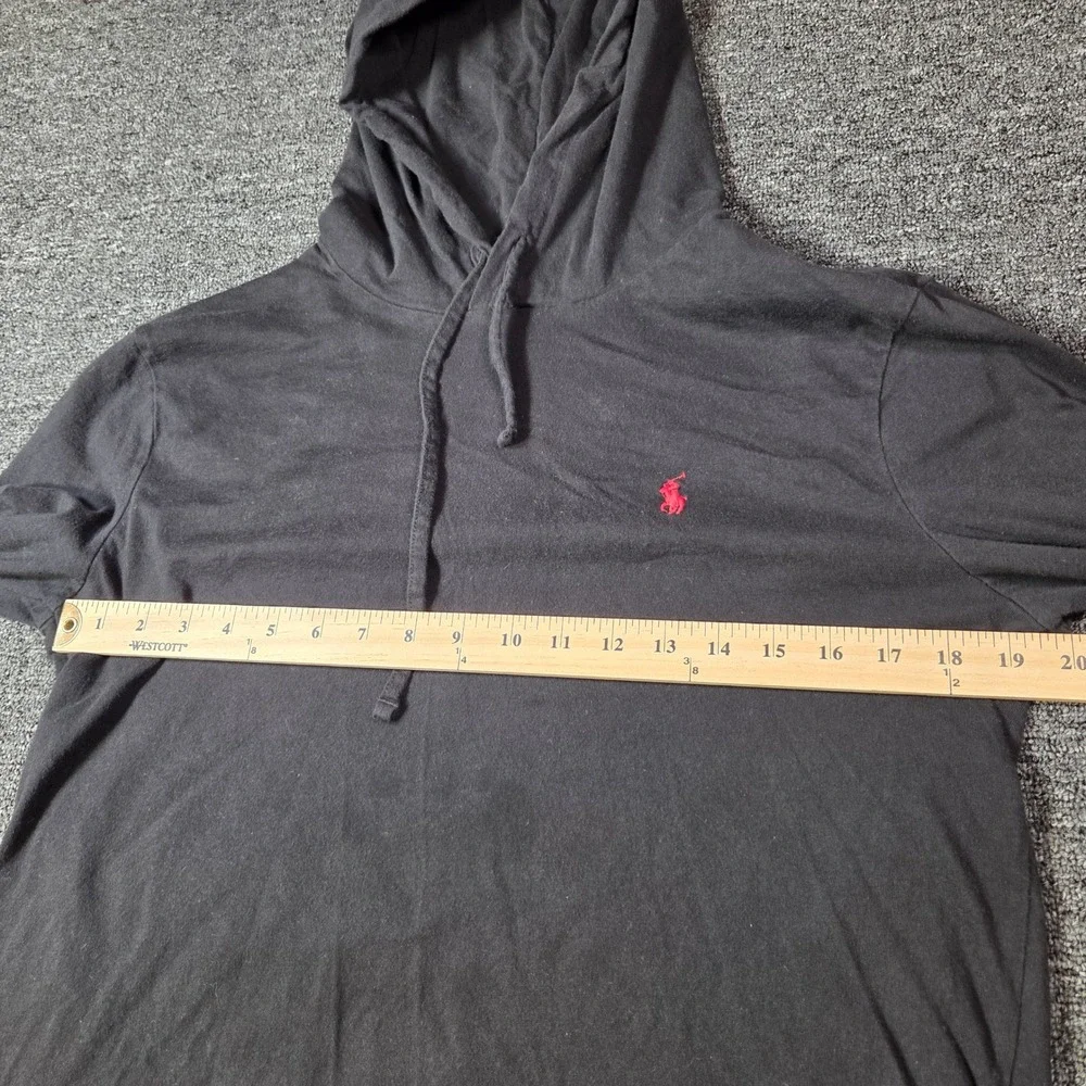 Polo Ralph Lauren Hooded T Shirt Mens Medium Black Red Pony Logo Casual Preppy‎